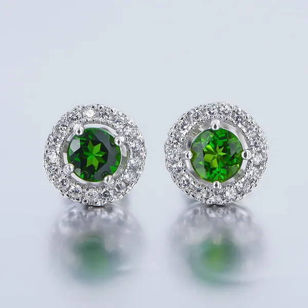 Brincos de garanhão diopside natural 925 prata esterlina estilo simples verde pedra preciosa tamanho 4mm joias da moda para mulheres teste aprovado