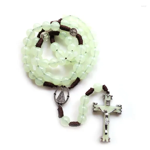 Ожерелья с подвесками, винтажные акриловые светящиеся бусины, ожерелье с крестом и четками, длинная цепочка для мужчин и женщин