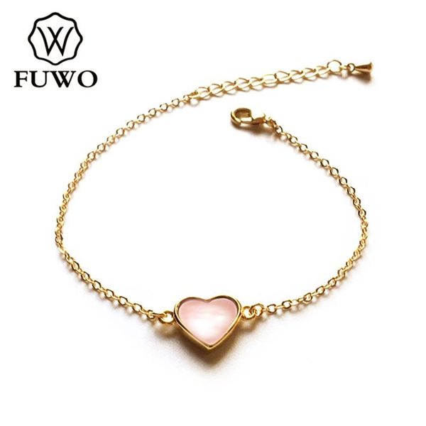 Bracciale con conchiglia moda FUWO con catena in ottone riempito in oro 24 carati Elegante braccialetto a forma di cuore intero BR518202v