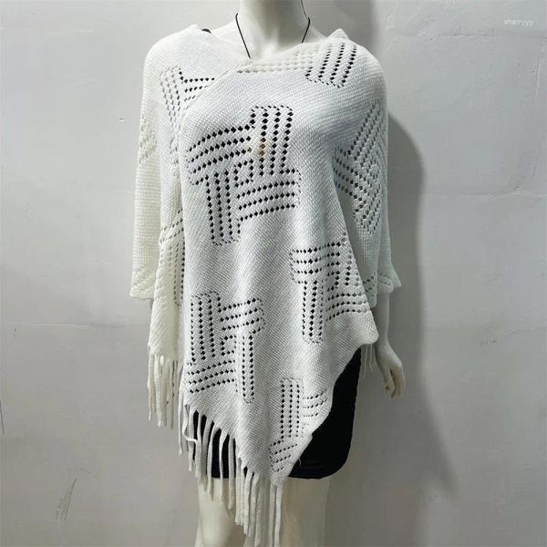 Sciarpe appese mantello pullover bianco tinto fatto a mano scialle blu tinto in massa nappa in stile etnico Dali Lijiang