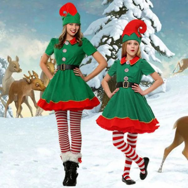 Down Coat Christmas Elf Family Matching Costume Role Playing Outfit Papai Noel Homens Mulheres Meninas Meninos Festa Desempenho Fantasia Conjuntos de Roupas 231018