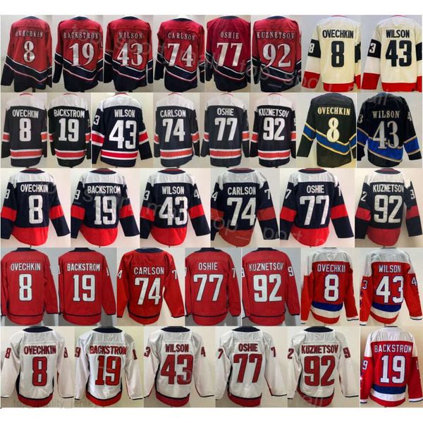 Man Ice Hockey 77 TJ Oshie Maglie inversa retrò 92 Evgeny Kuznetsov 74 John Carlson 8 Alex Ovechkin 19 Nicklas Backstrom 43 Tom Wilson Stadium Series per gli appassionati di sport