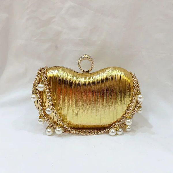 Вечерние сумки, золотой роскошный жемчуг, короткая цепочка, женская сумка, кольцо с бриллиантами, застежка, женская вечеринка, блестящий вечерний клатч из искусственной кожи, свадебные кошельки 231019