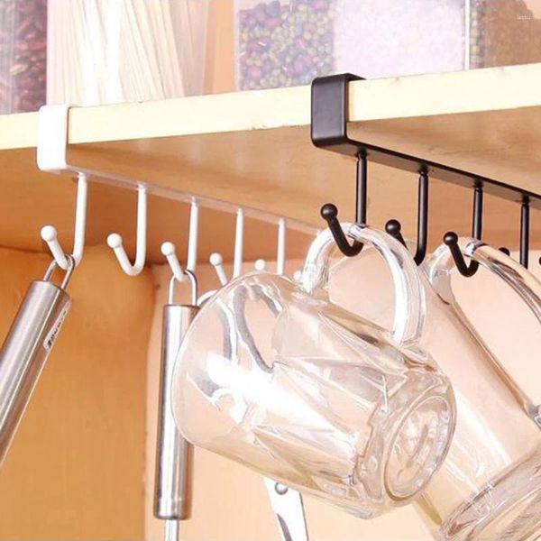 Acessórios de armazenamento de cozinha prateleira ganchos roupas pendurado rack guarda-roupa organizador suporte copo caneca vidro 6