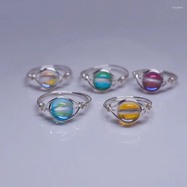 Кольца кластера с натуральным кристаллом для женщин Y2K, вышитые пузырьками в форме глаза, кольцо ручной работы, обернутое проволокой, Egirl, блестящие фиолетовые синие украшения, подарок для девушки