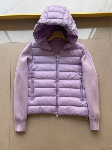 Kadınlar Aşağı Parkas Sonbahar Kış Kadınlar Örme Patchwork Deri Yan Fermuar Kıyafetler Dekorasyonu Kapşonlu Leisure Ev Giyim 231018