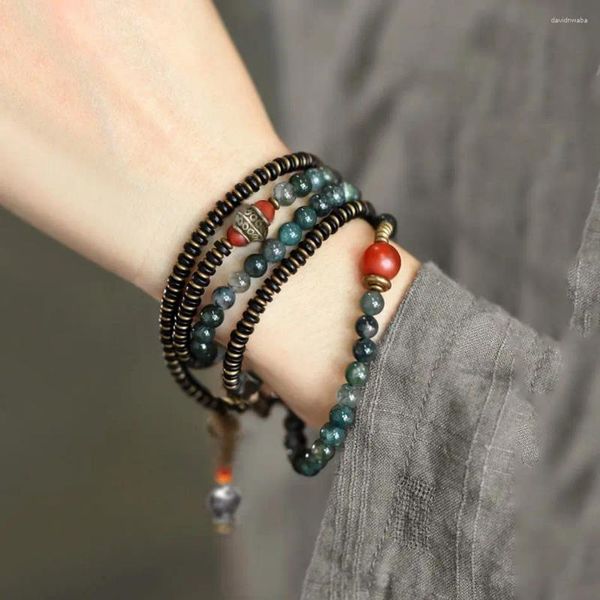 Strang Einzigartiges handgemachtes mehrschichtiges grünes Perlenarmband Vintage Wrap für Frauen Ethno-Stil Statement-Schmuck