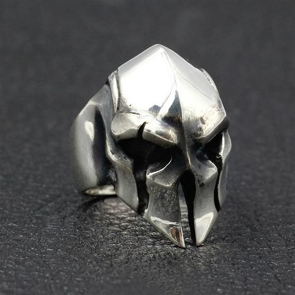 Punk Hochglanzpolierte Spartan Helm Ringe Männer Schwerer Massiver Edelstahl Biker Ring Mann Hip Hop Schmuck Zubehör Große Größe 7-15 C217Q