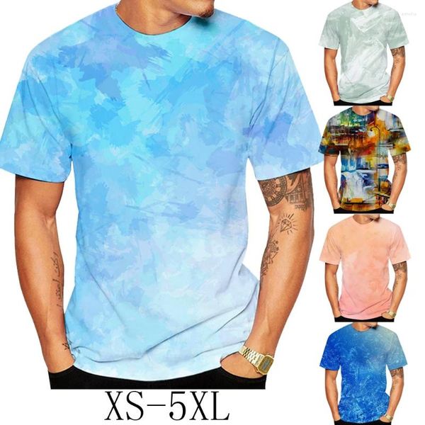 Camiseta masculina verão cor tie-dye impressa 3DT camisa de manga curta moda gola redonda camiseta top