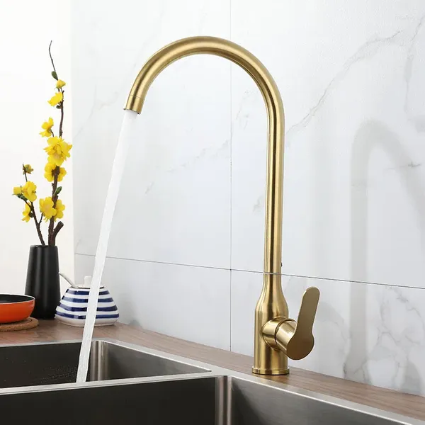 Küchenarmaturen Wasserhahn aus Edelstahl 304, 360 Grad drehbar und Kaltbecken, gebürstetes Gold/Roségold-Waschbecken