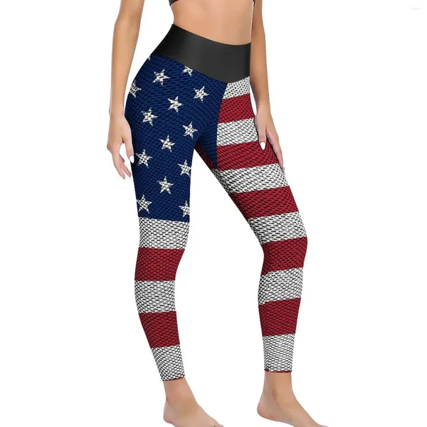 Pantaloni attivi Leggings con bandiera americana Stampa a stelle e strisce Allenamento Yoga Collant sportivi a vita alta da donna Grafica senza cuciture