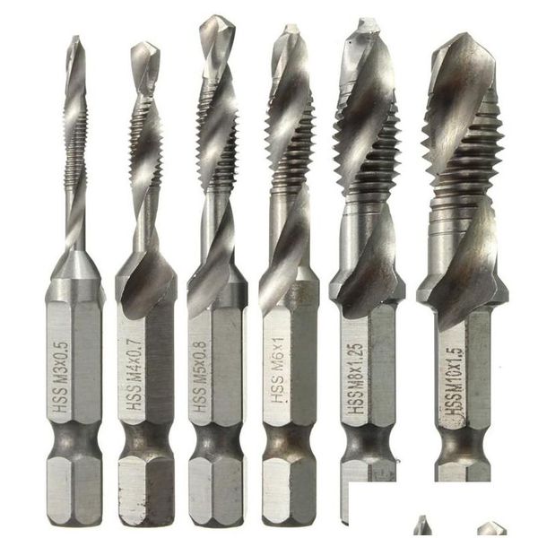 Brocas 6 Pçs / set Mão Torneira Broca Hex Shank Hss Parafuso Ponto Espiral Rosca Métrica Plug Bits M3 M4 M5 M6 M8 M10 Ferramentas de Jardim Doméstico Power Dhrsx