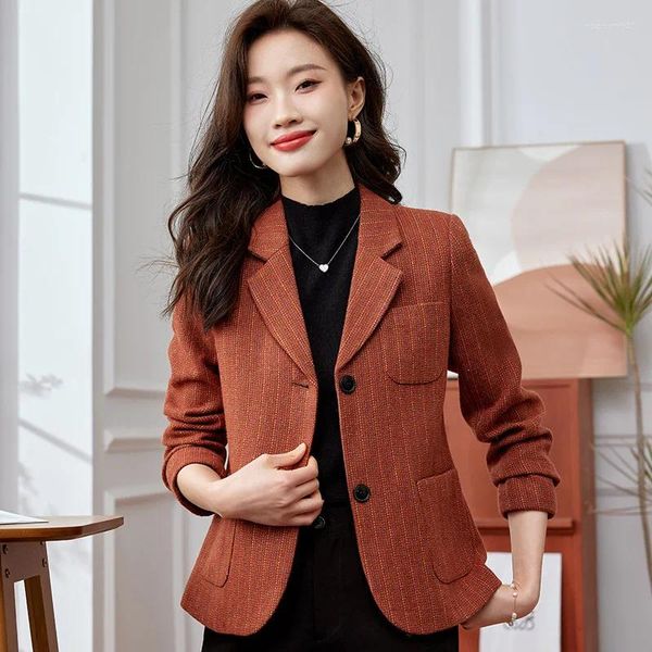 Damenanzüge Chic Frauen Jacke Rot Khaki Grau Blau Langarm Kleidung Weiblich 2023 Herbst Winter Büro Damen Business Arbeit Formale Blazer