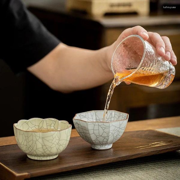 Xícaras de chá estilo chinês ru forno xícara de degustação mestre conjunto de cerâmica tigela de chá rachada com xícaras de gelo
