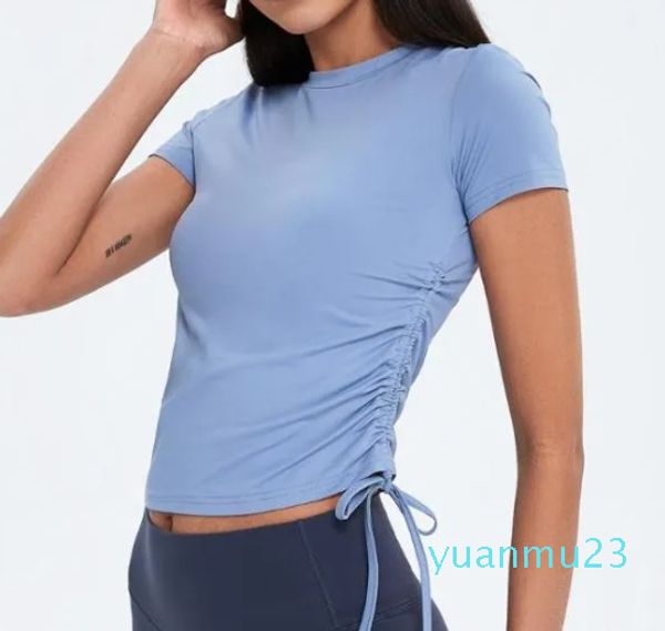 Abbigliamento da yoga Donna Magliette sportive corte traspiranti da corsa Spandex Top fitness ad asciugatura rapida Cintura elastica Camicette corte da allenamento casual