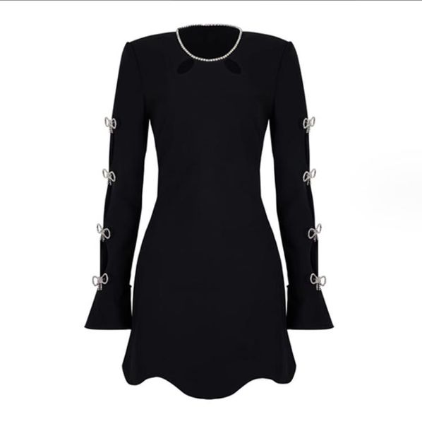 318 2023 Подиумное платье, весенне-осеннее платье, брендовое платье в том же стиле, черное женское платье в стиле ампир с круглым вырезом и длинными рукавами, модное модное платье