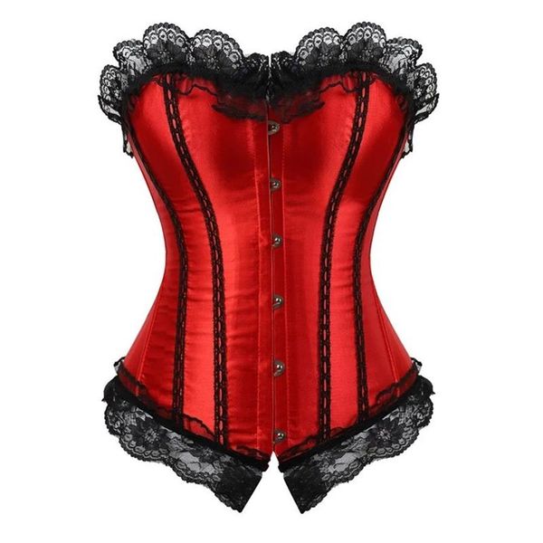 ANDREAGIRL Sexy Satin-Schnürkorsett ohne Knochen und Bustier mit Spitzenbesatz, Showgirl-Streifen-Dessous, Rot, S-6XL, modisch, 81132972