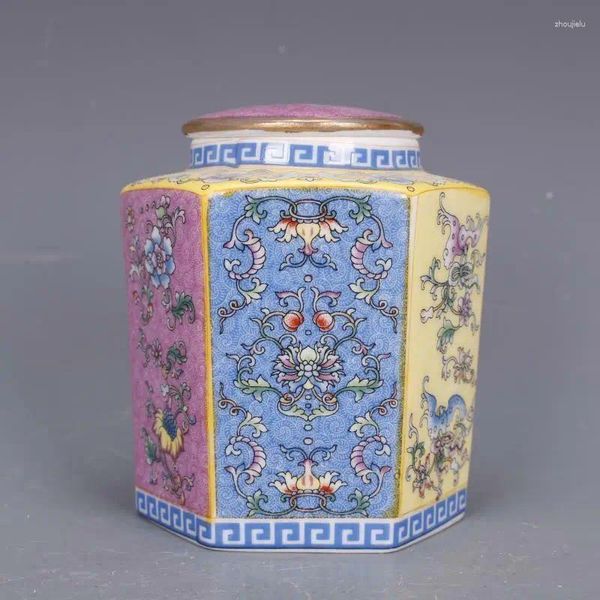 Garrafas de cor chinesa esmalte pote de porcelana qing yongzheng flores jar chá caddy 3.9