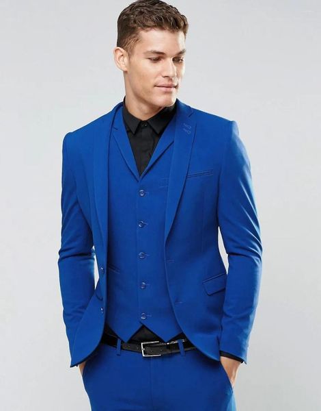 Ternos masculinos JELTOIN Mens casamento azul real casual terno de negócios smoking 3 peças noivo terno para homens (jaqueta colete calças)
