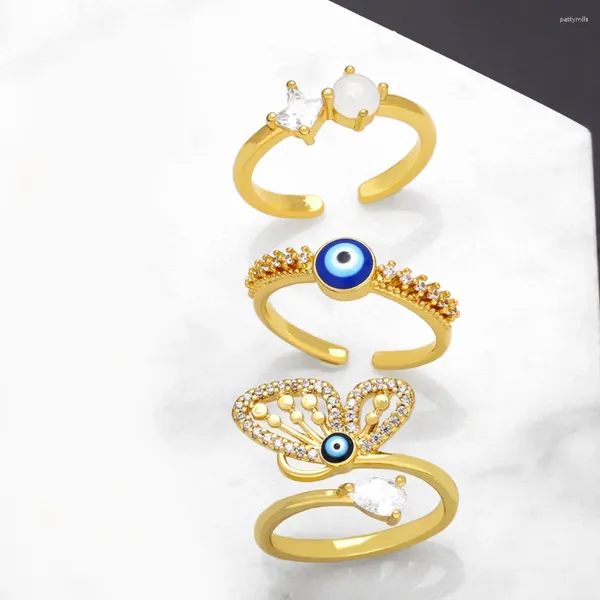 Anéis de cluster Ocesrio na moda olho azul para homens mulheres cobre banhado a ouro aberto ajustável turco jóias presente de festa rigr53