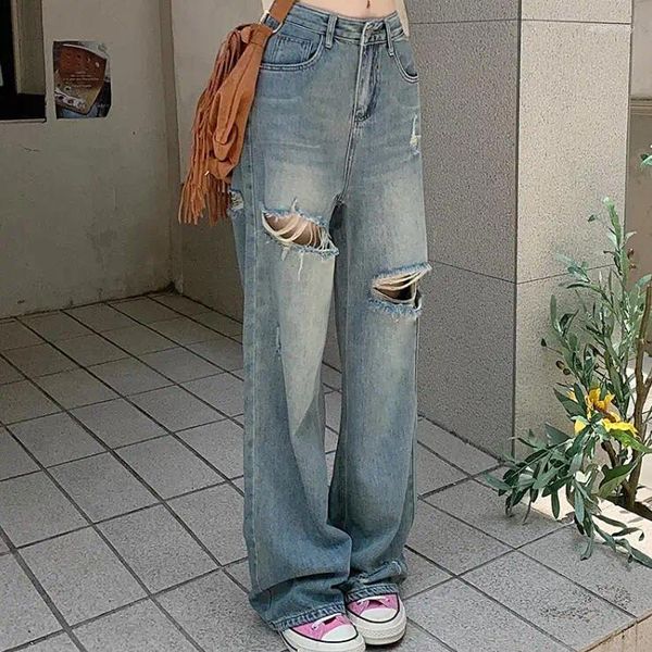 Frauen Jeans Femme Y2k Pantolon Baggy Pantalo Denim Festival Mujer Cargo Hosen Maxi Lange Lose Zerrissene 2023 DD932