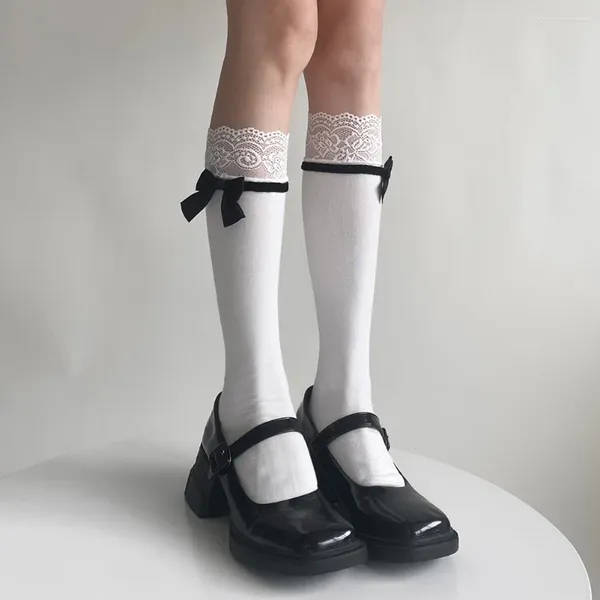 Women Socks Japanese Style Stockings JK Lolita Lacework Ruffle Sweet Girls Kawaii Bowknot Knee