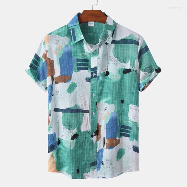 Männer Casual Hemden 2023 Atmungsaktiv Für Männer Hawaiian Camicias Button-Down-Hemd Mode Tinte Gedruckt Kurzhülse Blusen Tops