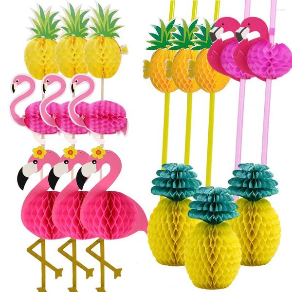 Party Dekoration 1Set Ananas Flamingo Waben Papier Strohhalme Kuchen Topper Kinder Geburtstag Sommer Pool Hainging Ornament