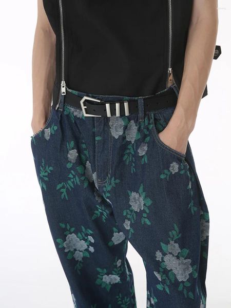Мужские джинсы Модельер Джинсовая повседневная индивидуальность Harajuku Ретро Хлопок Свободные брюки с цветочным принтом Джинсы