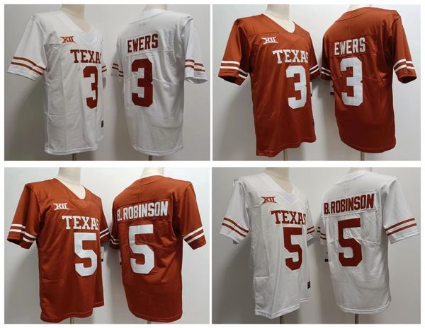 Sl Texas Longhorns Football Jersey NCAA College 5 Bijan Robinson 3 Quinn Ewers White Giallo S-Xxxl