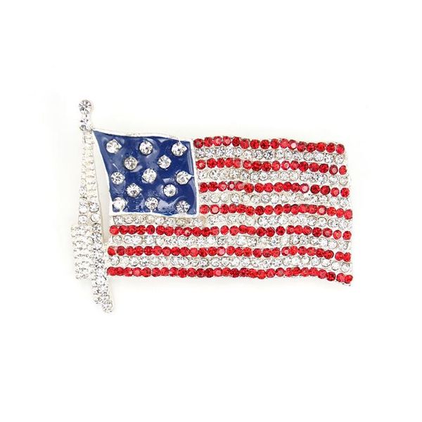 10 pezzi / lotto Fashion Design Spilla bandiera americana Strass di cristallo 4 luglio USA Spille patriottiche per regalo Decorazione261E