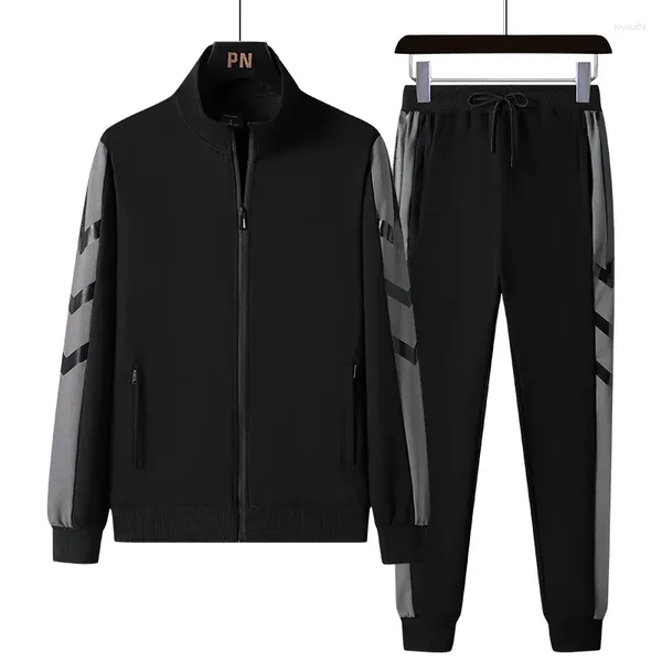 Conjuntos de treino masculino moda hip hop agasalho retalhos zíper moletom calças 2 peças jogger fitness streetwear outfits conjunto