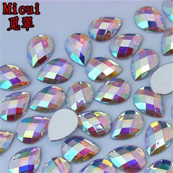 Micui 200 pezzi 8 13mm 10 14mm 13 18mm Waterdrop Flatback acrilico sfaccettato strass colla su perline acriliche a goccia senza foro ZZ719273a