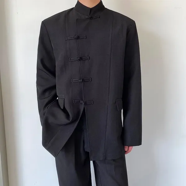 Ternos masculinos blazer chinês gola botão terno casaco manga longa sólida streetwear outono moda casual blazers para homem e mulher
