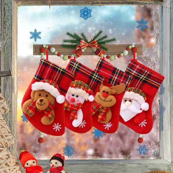 Decorações de Natal Meias de Natal e Papai Noel boneco de neve urso de alce impresso saco de presente de doces de Natal lareira decoração de árvore de Natal Ano Novo 2024 x101