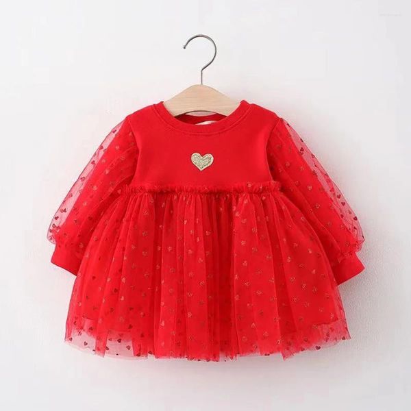 Vestidos de menina vestido de bebê coração padrão meninas criança crianças estilo casual traje