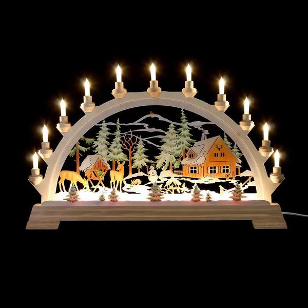 Decorações de Natal Santa de madeira iluminada LED vela ponte ornamento decoração interior bateria operada 231018