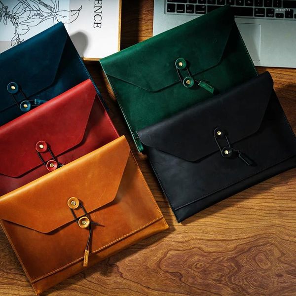 Pastas de couro natural maleta negócios luxo laptop manga caso saco moda carteira tablet para ipad proteger capa bolsa 11/7 polegadas