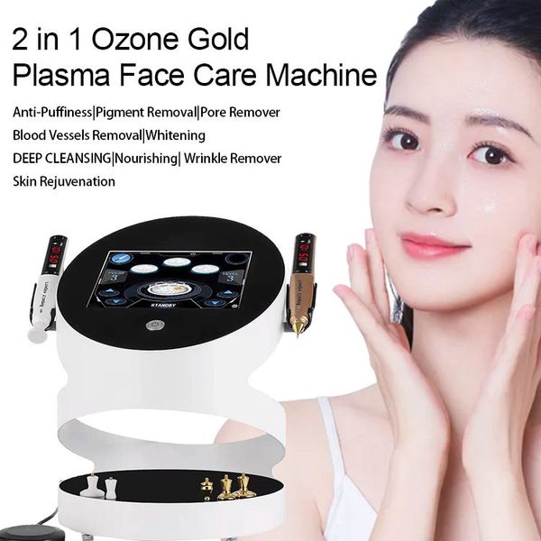 Ozônio plasma dourado 2 em 1, revitalização da pele, lifting facial, remoção de queixo duplo, cicatriz, manchas, eliminação de rugas, caneta de beleza