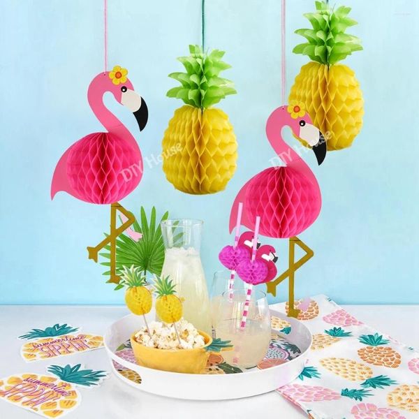 Decoração de festa 1 conjunto flamingo abacaxi favo de mel palhas de papel pendurado ornamentos crianças aniversário verão piscina diy presentes