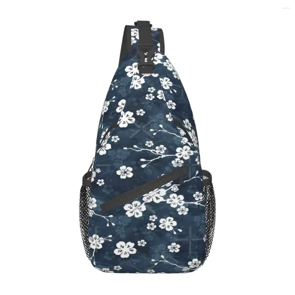 Duffel Bags Marinho e Branco Flor de Cerejeira Padrão Saco de Peito Férias Tecido de Poliéster Diário Presente Agradável Multi-Estilo