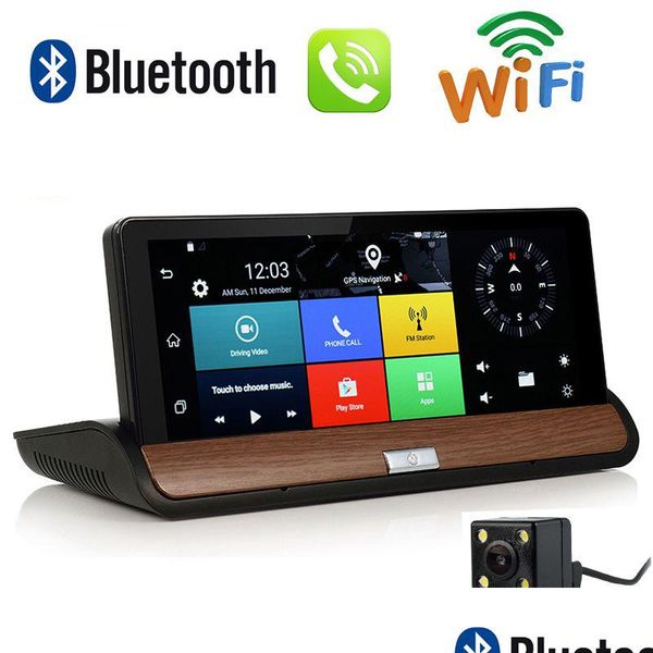 7 Polegada fl hd 1080p 3g wifi câmera retrovisor android 5.0 carro dvr gps g-sensor 16gb bluetooth sistema de navegação de lente dupla entrega direta