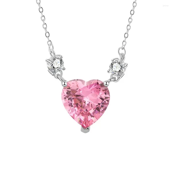 Anhänger Halsketten Herzförmige Halskette Für Weibliche Hohe Qualität Reine 925 Silber Nadel Rosa Kristall Schmuck Geschenk Frauen