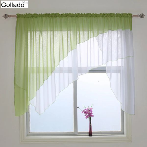 Curtain Design Europe Wohnzimmervorhänge mit unregelmäßiger abgeschrägter Kante, kurz, durchsichtig, für Küche, Balkon, Fenster, 1 Stück, 231019