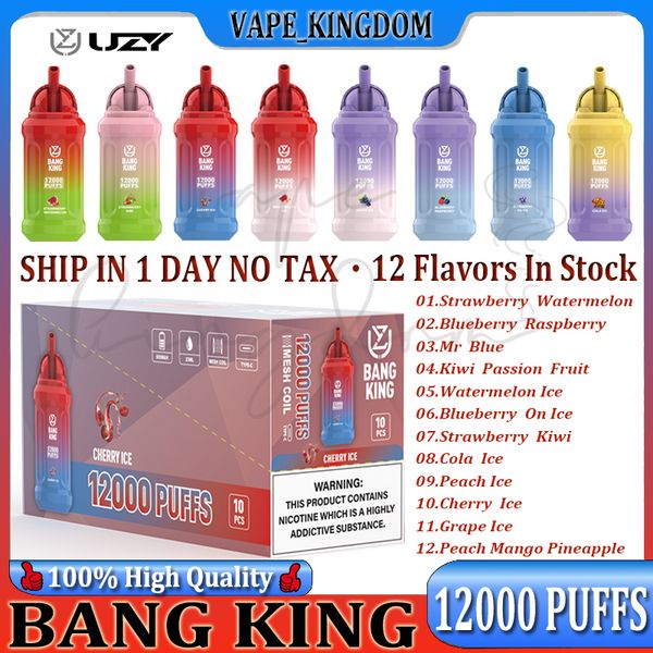 Sigarette elettroniche usa e getta UZY Bang King 12000 originali 0,8ohm Bobina a rete 23ml Pod Batteria ricaricabile Cigs elettroniche Puff 12K 0% 2% 3% 5% Kit penna Vape personalizzabile