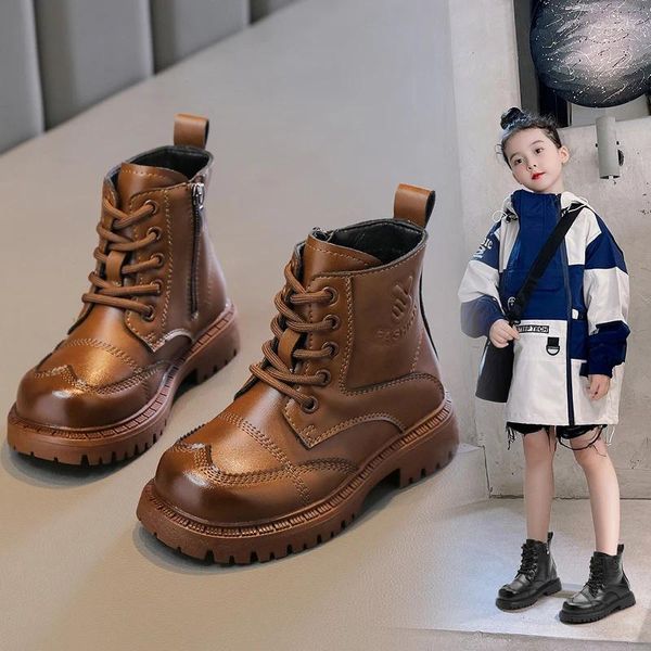 Botas bebê bota menina sapato estilo britânico bonito menino curto sapatos de couro de couro casual sneaker para criança zapatillas