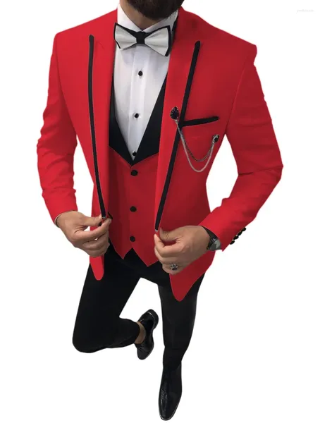 Ternos masculinos JELTOIN personalizado moda jaqueta vermelha 3 peças homens para noivo de casamento slim fit traje homme mariage