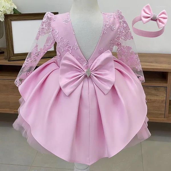 Mädchen Kleider Blume Spitze Party Geburtstag Ballkleid Kleinkind Baby Weihnachten Backless Kleidung Kinder Vestidos Langarm 2023