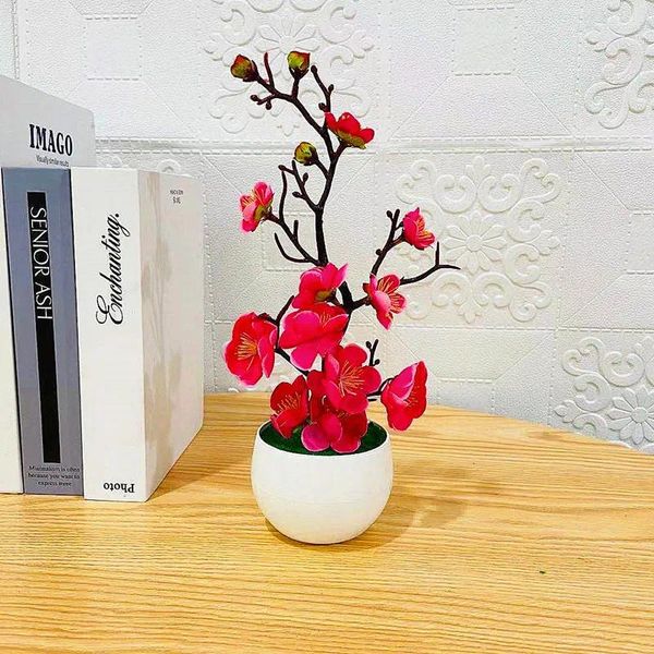 Fiori decorativi 1 pz Bonsai Seta Prugna Piante in vaso artificiali Fiori Simulazione Ramo invernale Vasi Decorazione della casa di nozze