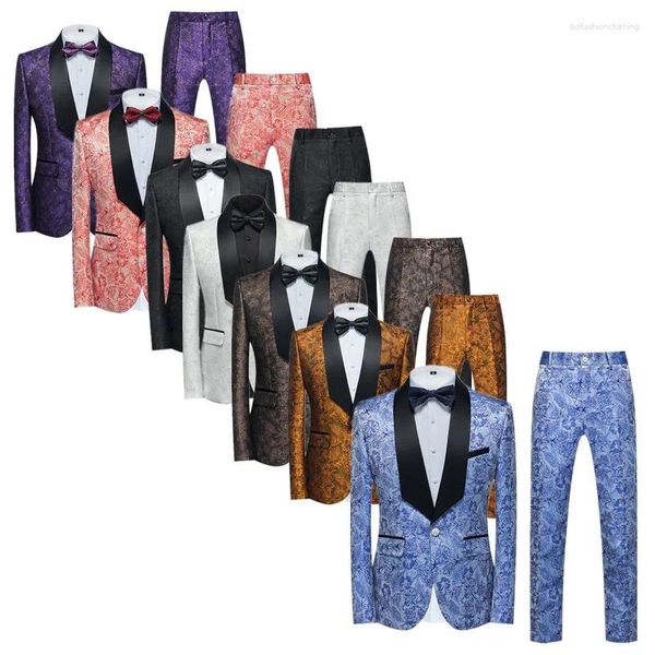 Abiti da uomo Luxury Men Slim Fit Jacquard Suit Maschile Business Party 2 pezzi Set Blazer Pant Casual Wedding Social Tuxedo Dress Homme